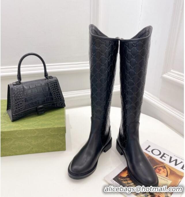 Top Design Gucci Leather High Boots 4cm 121431 Black