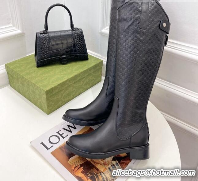 Pretty Style Gucci Leather High Boots 4cm 121434 Black