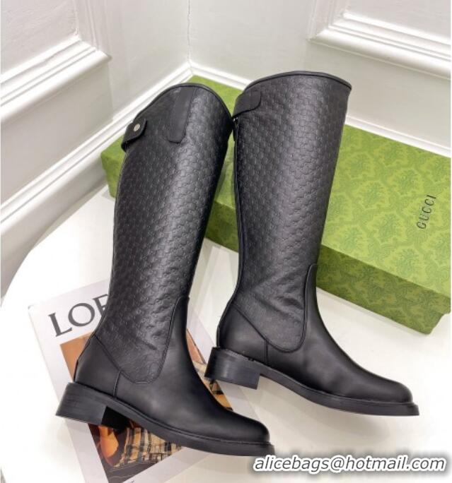 Pretty Style Gucci Leather High Boots 4cm 121434 Black