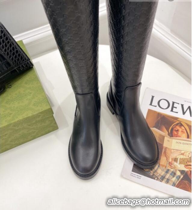 Pretty Style Gucci Leather High Boots 4cm 121434 Black