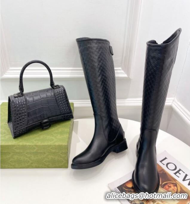 Pretty Style Gucci Leather High Boots 4cm 121434 Black