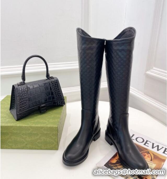 Pretty Style Gucci Leather High Boots 4cm 121434 Black