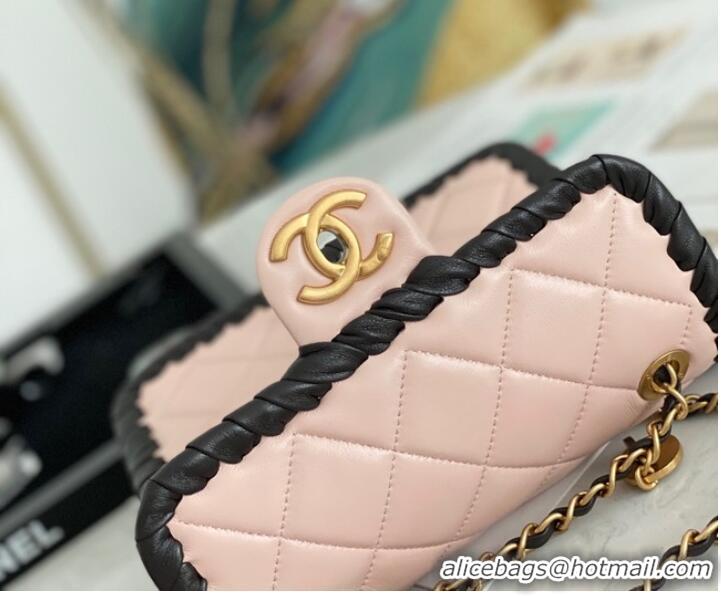 Good Product Chanel 22C New Woven Piping Square Original Leather Bag AS2495 PINK