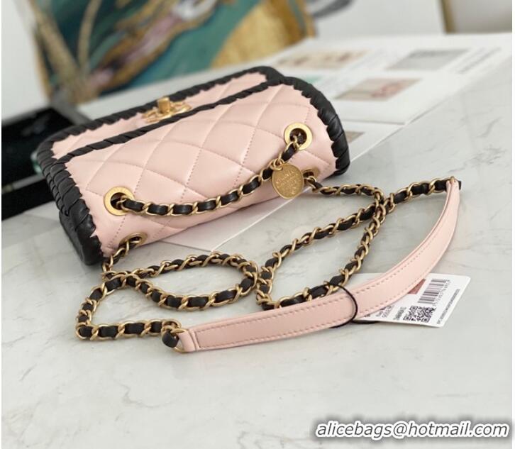 Good Product Chanel 22C New Woven Piping Square Original Leather Bag AS2495 PINK