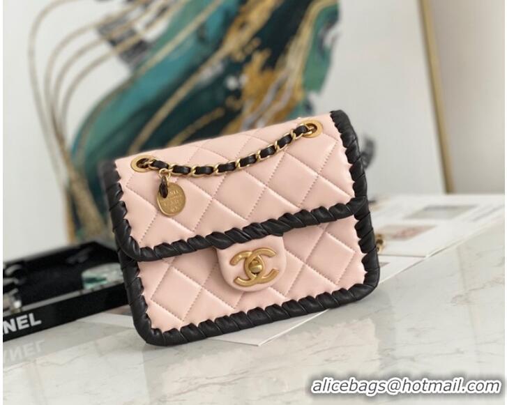 Good Product Chanel 22C New Woven Piping Square Original Leather Bag AS2495 PINK