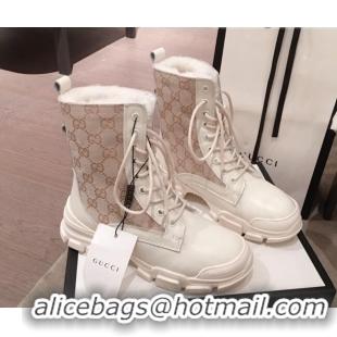 Good Quality Gucci GG Canvas, Leather & Wool Ankle Boots Beige/White 121773