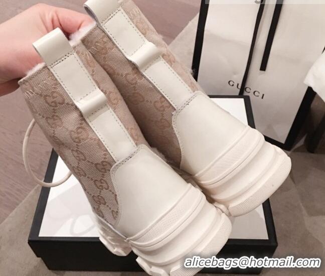 Good Quality Gucci GG Canvas, Leather & Wool Ankle Boots Beige/White 121773