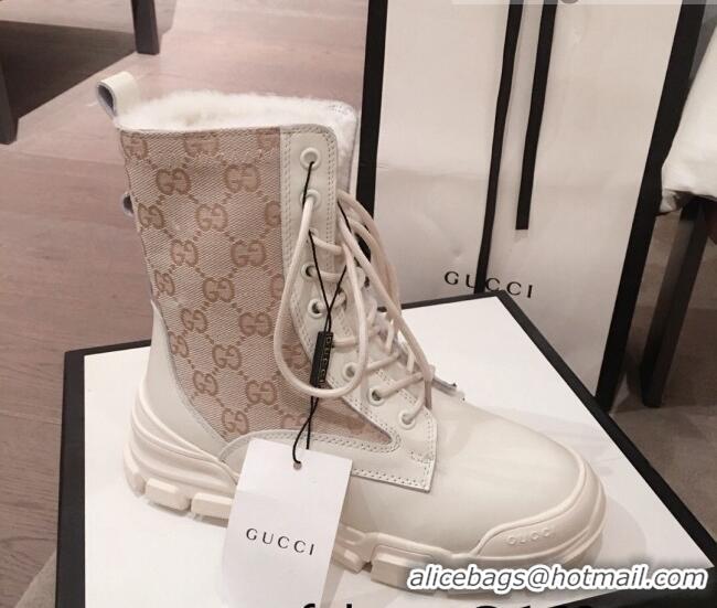 Good Quality Gucci GG Canvas, Leather & Wool Ankle Boots Beige/White 121773