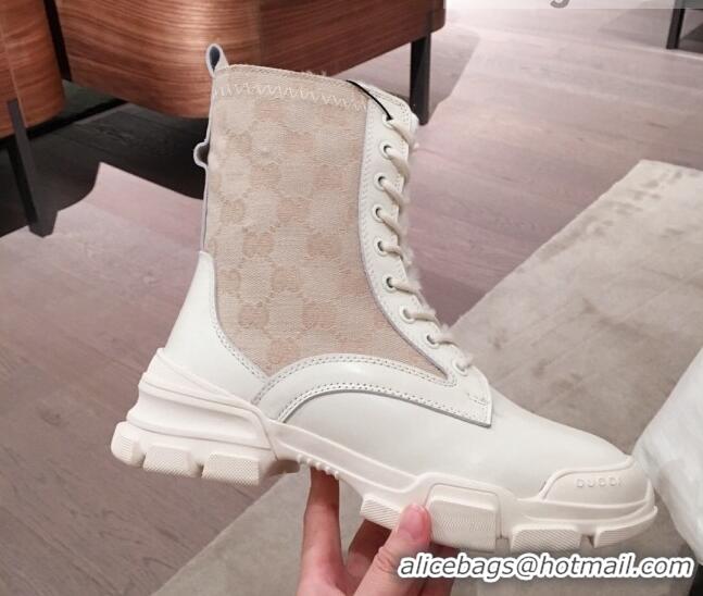 Good Quality Gucci GG Canvas, Leather & Wool Ankle Boots Beige/White 121773