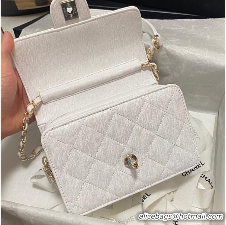 Buy Fashionable Chanel Flap Shoulder Bag Grained Calfskin AS3002 white