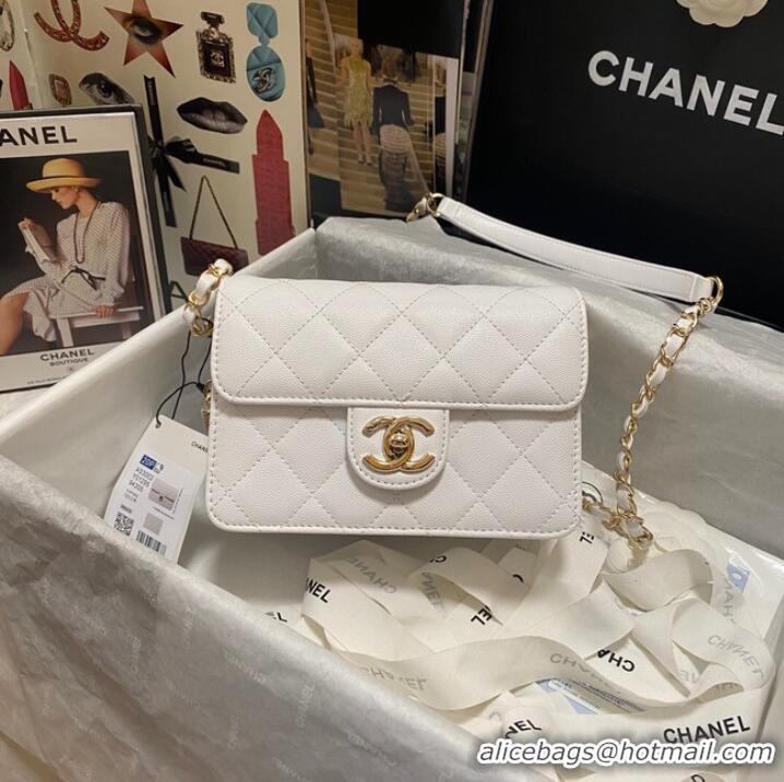 Buy Fashionable Chanel Flap Shoulder Bag Grained Calfskin AS3002 white