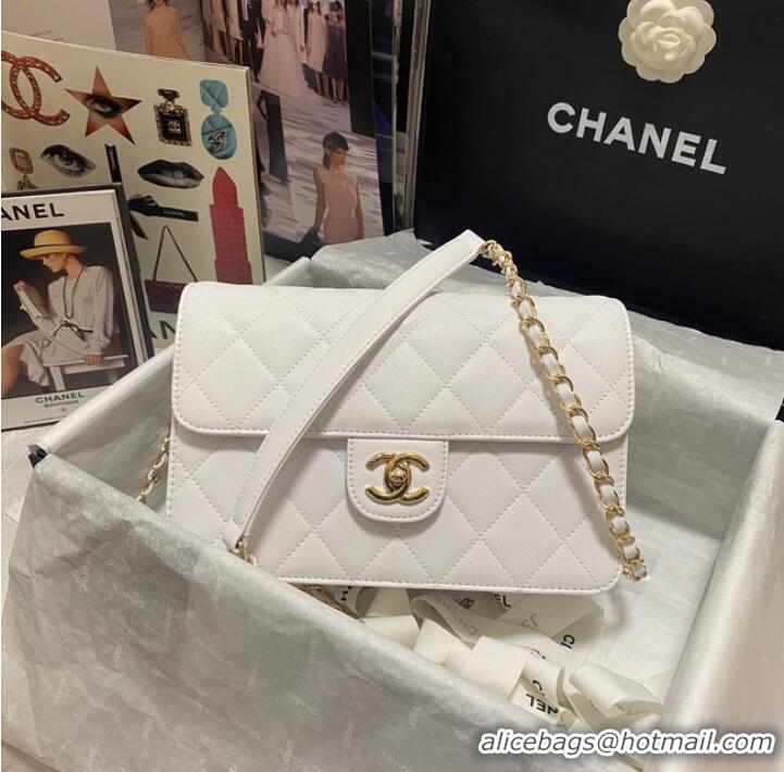 Refined Promotional Chanel Flap Shoulder Bag Grained Calfskin AS3003 white