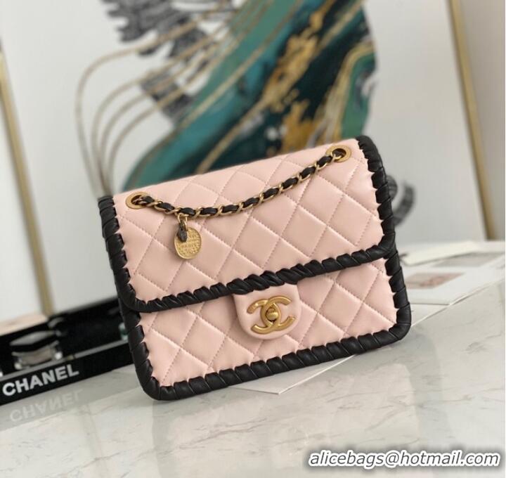 Modern Classic Chanel 22C New Woven Piping Square Original Leather Bag AS6075 pink