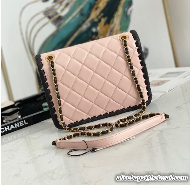 Modern Classic Chanel 22C New Woven Piping Square Original Leather Bag AS6075 pink