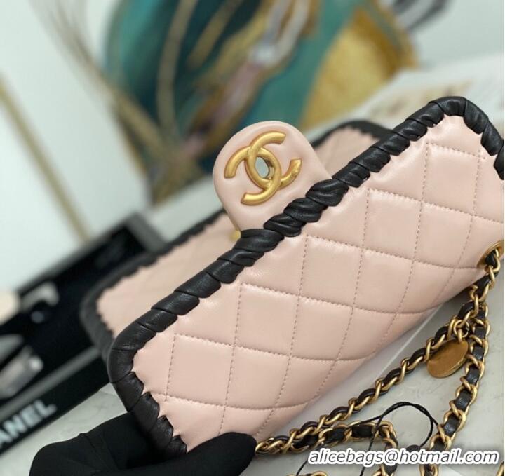 Modern Classic Chanel 22C New Woven Piping Square Original Leather Bag AS6075 pink