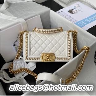 Most Popular SMALL BOY CHANEL HANDBAG Gold-Tone Metal A67085 WHITE