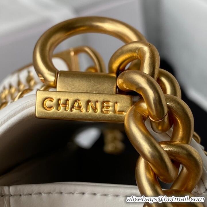 Most Popular SMALL BOY CHANEL HANDBAG Gold-Tone Metal A67085 WHITE