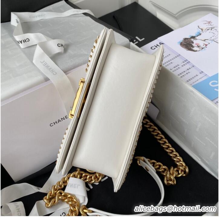 Most Popular SMALL BOY CHANEL HANDBAG Gold-Tone Metal A67085 WHITE