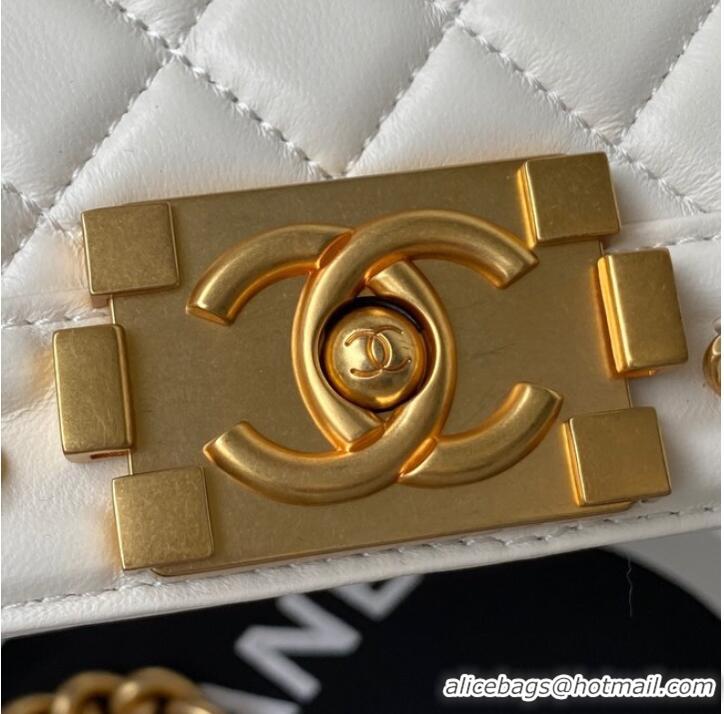 Most Popular SMALL BOY CHANEL HANDBAG Gold-Tone Metal A67085 WHITE