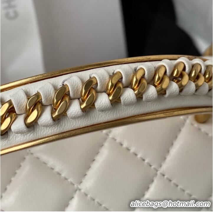 Most Popular SMALL BOY CHANEL HANDBAG Gold-Tone Metal A67085 WHITE