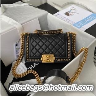 Modern Classic SMALL BOY CHANEL HANDBAG Gold-Tone Metal A67085 BLACK