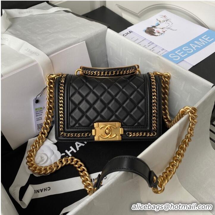 Modern Classic SMALL BOY CHANEL HANDBAG Gold-Tone Metal A67085 BLACK