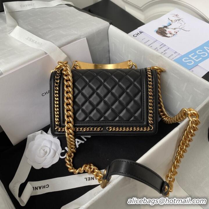 Modern Classic SMALL BOY CHANEL HANDBAG Gold-Tone Metal A67085 BLACK