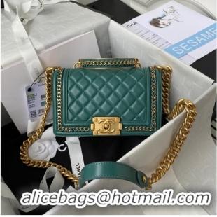 Crafted SMALL BOY CHANEL HANDBAG Gold-Tone Metal A67085 GREEN