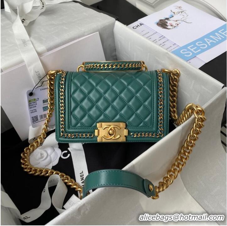 Crafted SMALL BOY CHANEL HANDBAG Gold-Tone Metal A67085 GREEN