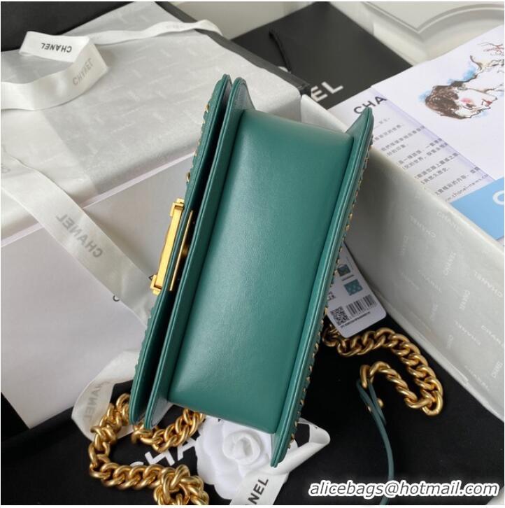 Crafted SMALL BOY CHANEL HANDBAG Gold-Tone Metal A67085 GREEN