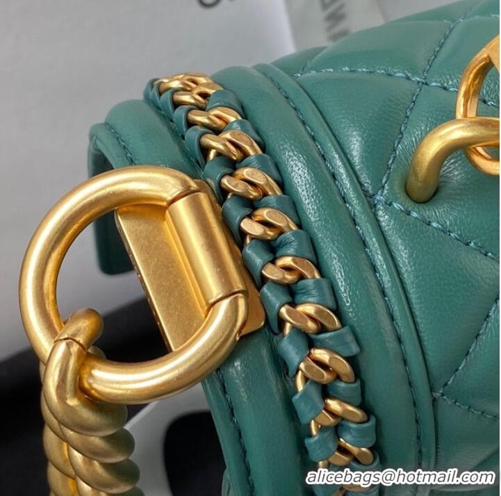 Crafted SMALL BOY CHANEL HANDBAG Gold-Tone Metal A67085 GREEN