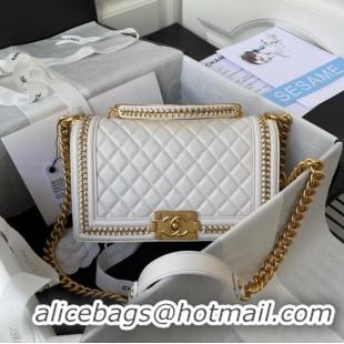 Super Quality BOY CHANEL HANDBAG Gold-Tone Metal A67086 WHITE