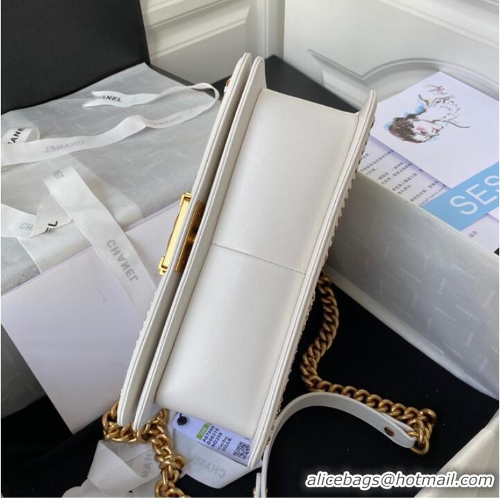 Super Quality BOY CHANEL HANDBAG Gold-Tone Metal A67086 WHITE