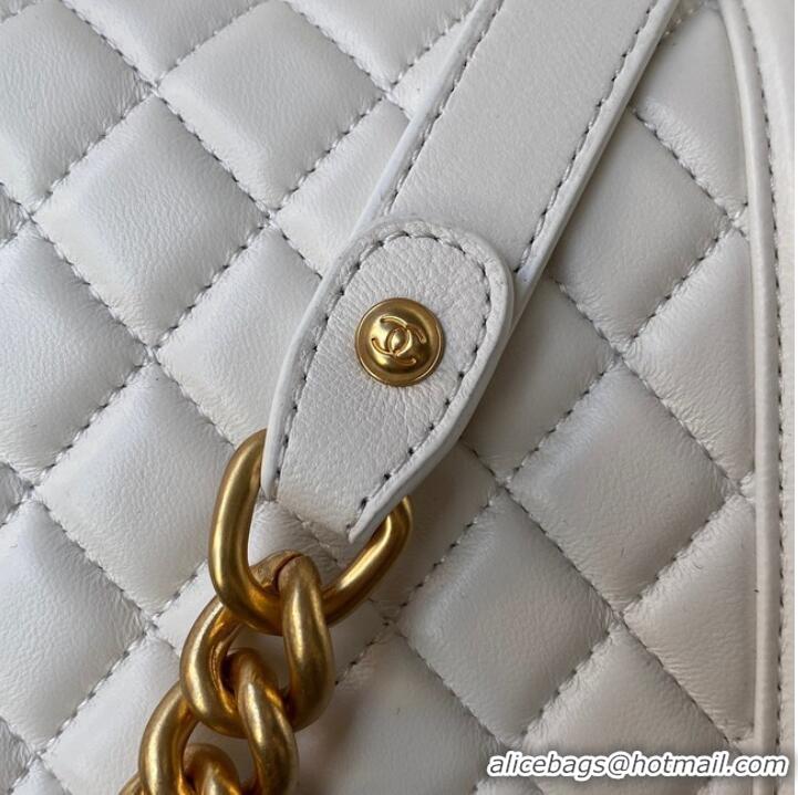 Super Quality BOY CHANEL HANDBAG Gold-Tone Metal A67086 WHITE