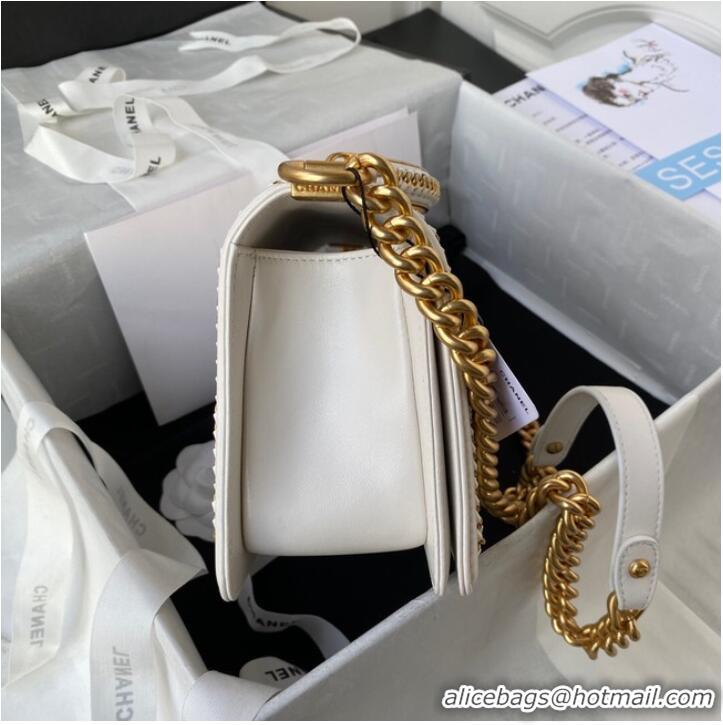 Super Quality BOY CHANEL HANDBAG Gold-Tone Metal A67086 WHITE