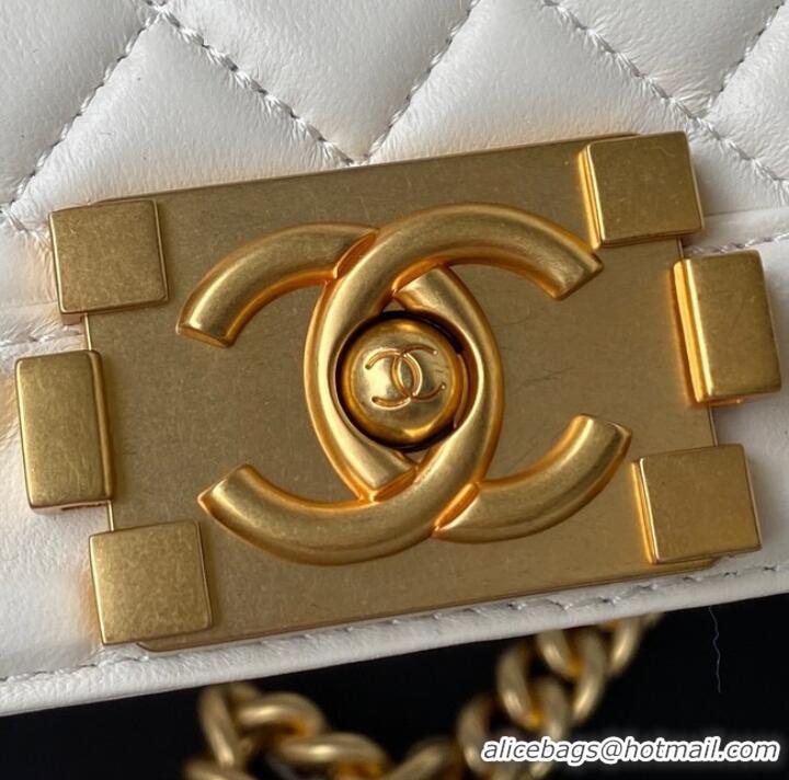 Super Quality BOY CHANEL HANDBAG Gold-Tone Metal A67086 WHITE