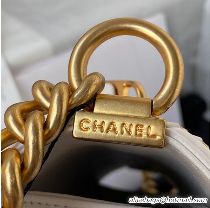 Super Quality BOY CHANEL HANDBAG Gold-Tone Metal A67086 WHITE