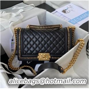 Grade Quality BOY CHANEL HANDBAG Gold-Tone Metal A67086 BLACK