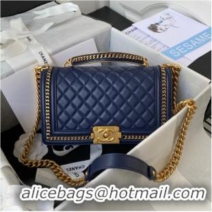 Affordable Price BOY CHANEL HANDBAG Gold-Tone Metal A67086 dark blue