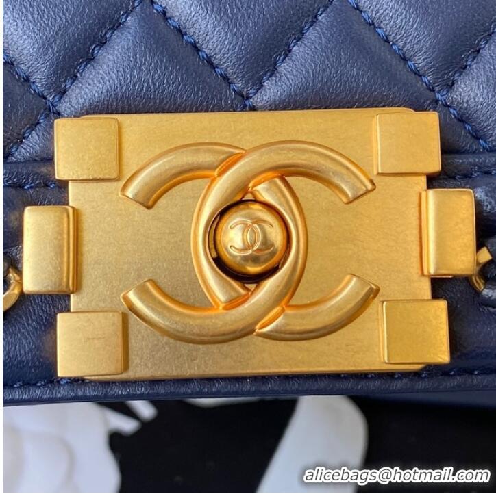 Affordable Price BOY CHANEL HANDBAG Gold-Tone Metal A67086 dark blue