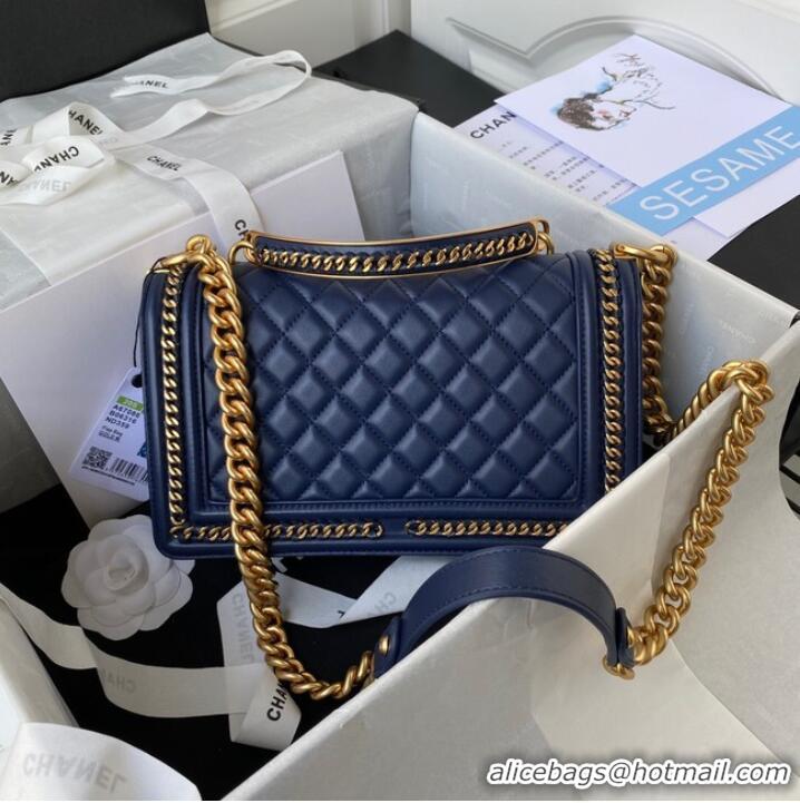 Affordable Price BOY CHANEL HANDBAG Gold-Tone Metal A67086 dark blue