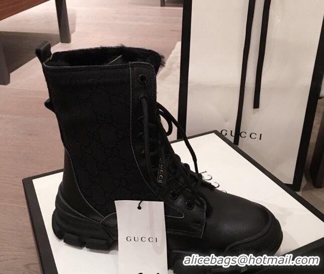 Popular Style Gucci GG Canvas, Leather & Wool Ankle Boots All Black 121774