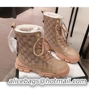 Good Looking Gucci GG Canvas, Leather & Wool Ankle Boots Beige/Brown 121775