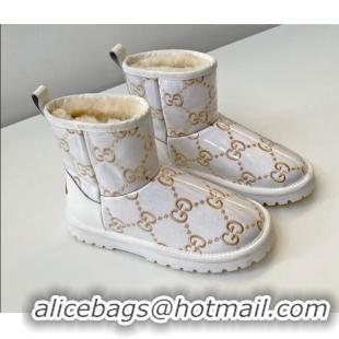 Unique Grade Gucci GG Snow Ankle Boots Golden 121778 White 