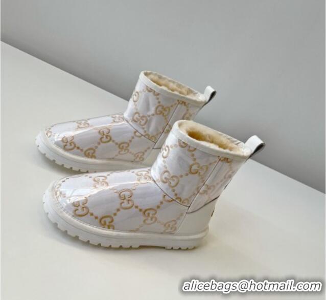 Unique Grade Gucci GG Snow Ankle Boots Golden 121778 White 