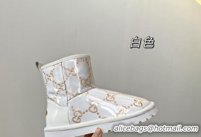 Unique Grade Gucci GG Snow Ankle Boots Golden 121778 White 