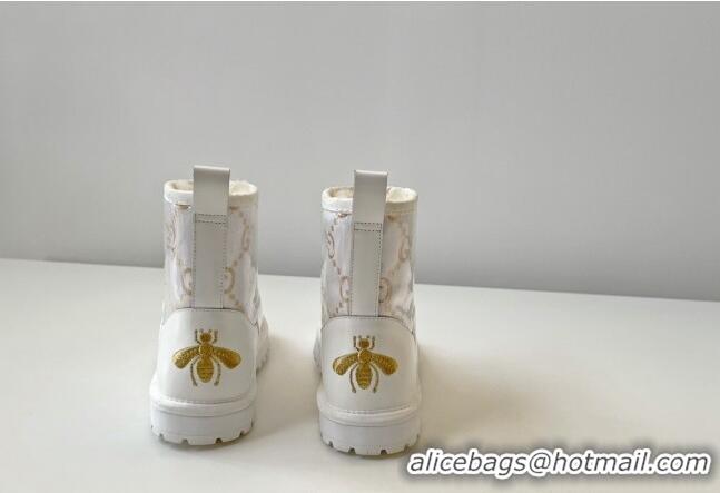 Unique Grade Gucci GG Snow Ankle Boots Golden 121778 White 