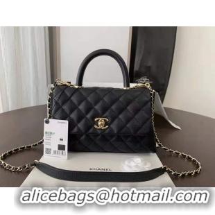 High Quality Chanel  Cannage Pattern Leather Top Handle Bag A92291 Black Gold