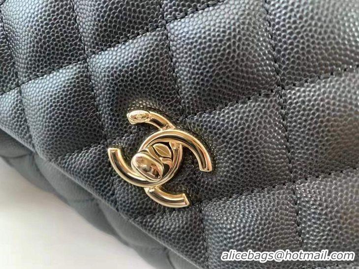 High Quality Chanel  Cannage Pattern Leather Top Handle Bag A92291 Black Gold