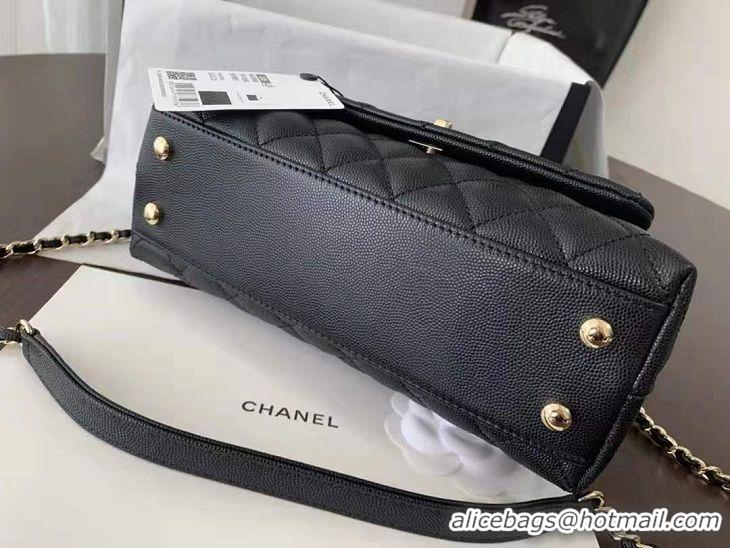 High Quality Chanel  Cannage Pattern Leather Top Handle Bag A92291 Black Gold